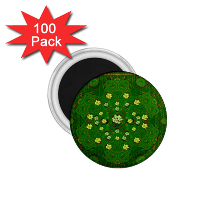 Lotus Bloom In Gold And A Green Peaceful Surrounding Environment 1.75  Magnets (100 pack) 