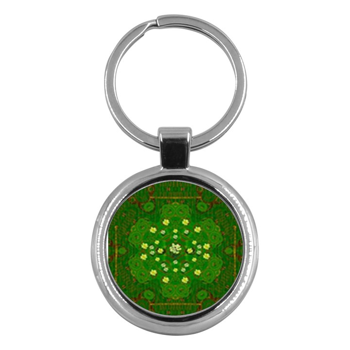 Lotus Bloom In Gold And A Green Peaceful Surrounding Environment Key Chain (Round)