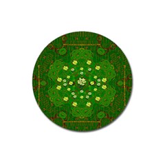 Lotus Bloom In Gold And A Green Peaceful Surrounding Environment Magnet 3  (round) by pepitasart