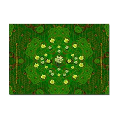 Lotus Bloom In Gold And A Green Peaceful Surrounding Environment Sticker A4 (10 Pack) by pepitasart