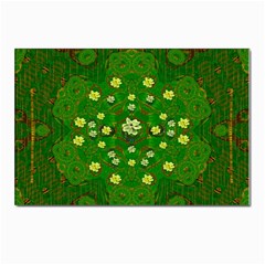 Lotus Bloom In Gold And A Green Peaceful Surrounding Environment Postcards 5  X 7  (pkg Of 10) by pepitasart