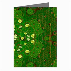 Lotus Bloom In Gold And A Green Peaceful Surrounding Environment Greeting Cards (pkg Of 8) by pepitasart