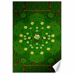 Lotus Bloom In Gold And A Green Peaceful Surrounding Environment Canvas 12  X 18  by pepitasart