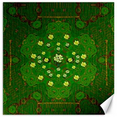 Lotus Bloom In Gold And A Green Peaceful Surrounding Environment Canvas 16  X 16  by pepitasart