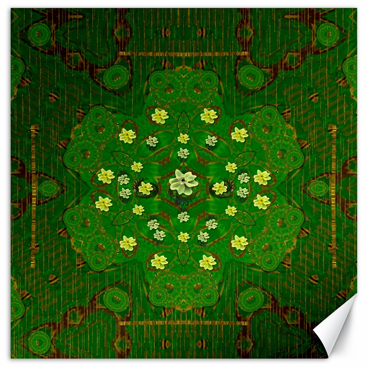 Lotus Bloom In Gold And A Green Peaceful Surrounding Environment Canvas 16  x 16 