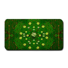 Lotus Bloom In Gold And A Green Peaceful Surrounding Environment Medium Bar Mat by pepitasart