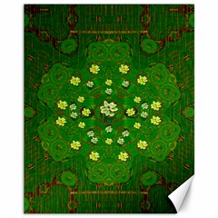 Lotus Bloom In Gold And A Green Peaceful Surrounding Environment Canvas 11  X 14  by pepitasart