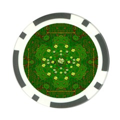 Lotus Bloom In Gold And A Green Peaceful Surrounding Environment Poker Chip Card Guard by pepitasart