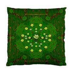 Lotus Bloom In Gold And A Green Peaceful Surrounding Environment Standard Cushion Case (two Sides) by pepitasart