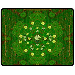 Lotus Bloom In Gold And A Green Peaceful Surrounding Environment One Side Fleece Blanket (medium) by pepitasart