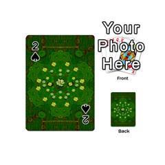 Lotus Bloom In Gold And A Green Peaceful Surrounding Environment Playing Cards 54 Designs (mini) by pepitasart