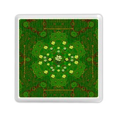 Lotus Bloom In Gold And A Green Peaceful Surrounding Environment Memory Card Reader (square) by pepitasart