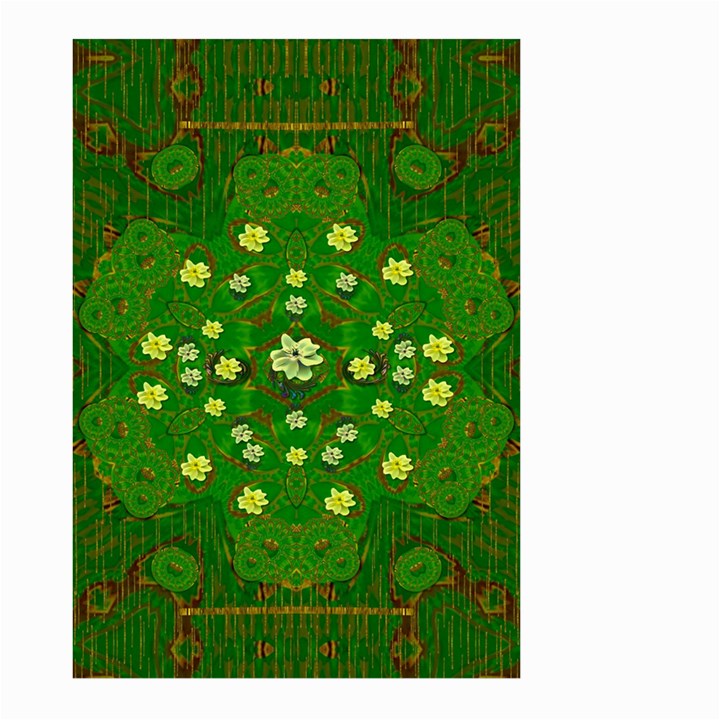 Lotus Bloom In Gold And A Green Peaceful Surrounding Environment Large Garden Flag (Two Sides)