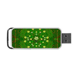 Lotus Bloom In Gold And A Green Peaceful Surrounding Environment Portable Usb Flash (one Side) by pepitasart