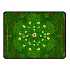 Lotus Bloom In Gold And A Green Peaceful Surrounding Environment Fleece Blanket (small) by pepitasart