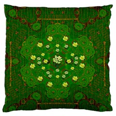 Lotus Bloom In Gold And A Green Peaceful Surrounding Environment Standard Premium Plush Fleece Cushion Case (two Sides) by pepitasart