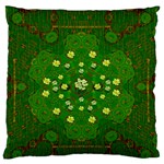 Lotus Bloom In Gold And A Green Peaceful Surrounding Environment Standard Premium Plush Fleece Cushion Case (Two Sides) Back