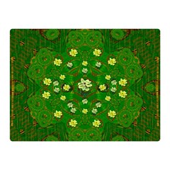 Lotus Bloom In Gold And A Green Peaceful Surrounding Environment Premium Plush Fleece Blanket (mini) by pepitasart