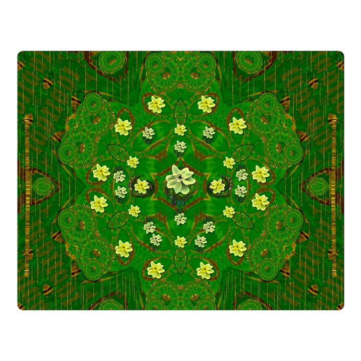 Lotus Bloom In Gold And A Green Peaceful Surrounding Environment Premium Plush Fleece Blanket (Large)