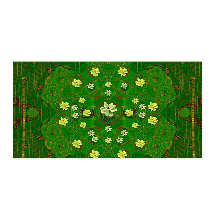 Lotus Bloom In Gold And A Green Peaceful Surrounding Environment Satin Wrap 35  x 70 