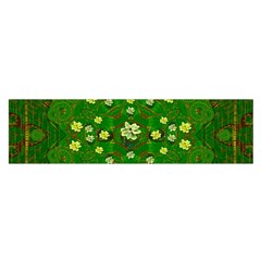 Lotus Bloom In Gold And A Green Peaceful Surrounding Environment Oblong Satin Scarf (16  X 60 ) by pepitasart