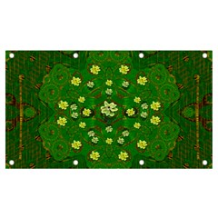 Lotus Bloom In Gold And A Green Peaceful Surrounding Environment Banner And Sign 7  X 4  by pepitasart