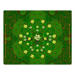 Lotus Bloom In Gold And A Green Peaceful Surrounding Environment One Side Premium Plush Fleece Blanket (large) by pepitasart