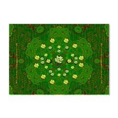 Lotus Bloom In Gold And A Green Peaceful Surrounding Environment Crystal Sticker (a4) by pepitasart