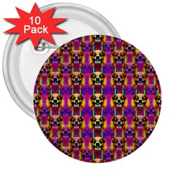 Cute Small Dogs With Colorful Flowers 3  Buttons (10 Pack)  by pepitasart