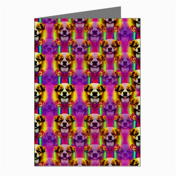 Cute Small Dogs With Colorful Flowers Greeting Cards (Pkg of 8)