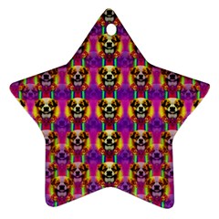 Cute Small Dogs With Colorful Flowers Star Ornament (two Sides) by pepitasart