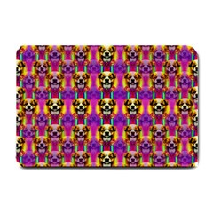 Cute Small Dogs With Colorful Flowers Small Doormat by pepitasart