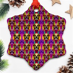 Cute Small Dogs With Colorful Flowers Snowflake Ornament (two Sides)