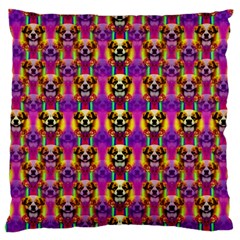 Cute Small Dogs With Colorful Flowers Large Cushion Case (one Side) by pepitasart