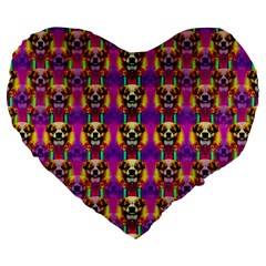 Cute Small Dogs With Colorful Flowers Large 19  Premium Flano Heart Shape Cushions by pepitasart