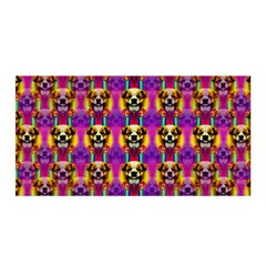 Cute Small Dogs With Colorful Flowers Satin Wrap 35  X 70  by pepitasart