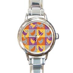 Chickens Pixel Pattern - Version 1a Round Italian Charm Watch