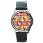 Chickens Pixel Pattern - Version 1a Round Metal Watch Front