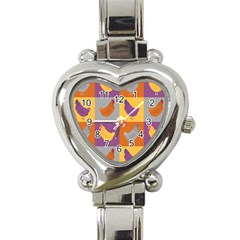 Chickens Pixel Pattern - Version 1a Heart Italian Charm Watch by wagnerps