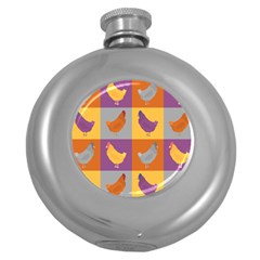 Chickens Pixel Pattern - Version 1a Round Hip Flask (5 Oz) by wagnerps