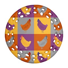 Chickens Pixel Pattern - Version 1a Ornament (round Filigree) by wagnerps