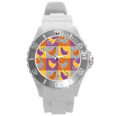 Chickens Pixel Pattern - Version 1a Round Plastic Sport Watch (l) by wagnerps