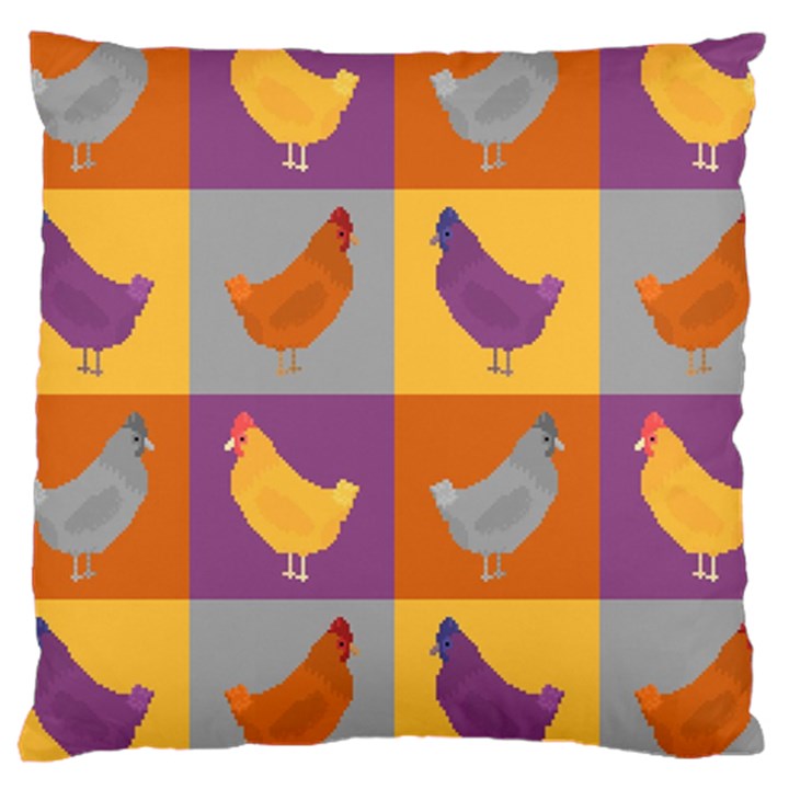 Chickens Pixel Pattern - Version 1a Large Cushion Case (Two Sides)