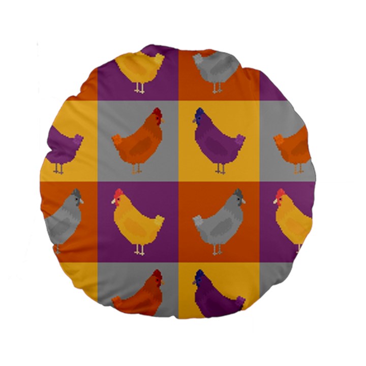 Chickens Pixel Pattern - Version 1a Standard 15  Premium Round Cushions