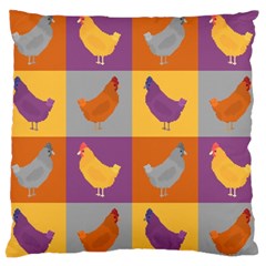 Chickens Pixel Pattern - Version 1a Large Premium Plush Fleece Cushion Case (two Sides) by wagnerps