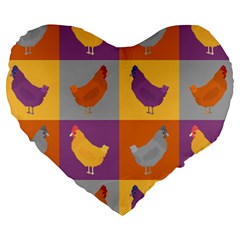 Chickens Pixel Pattern - Version 1a Large 19  Premium Flano Heart Shape Cushions by wagnerps