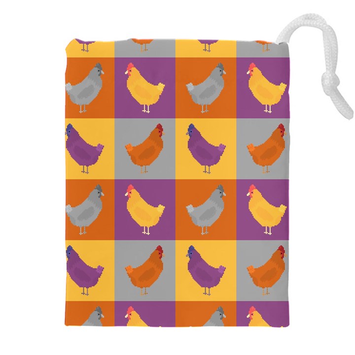 Chickens Pixel Pattern - Version 1a Drawstring Pouch (5XL)