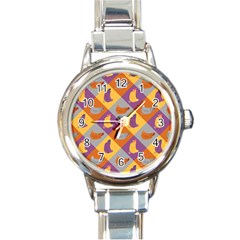 Chickens Pixel Pattern - Version 1b Round Italian Charm Watch