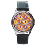 Chickens Pixel Pattern - Version 1b Round Metal Watch Front