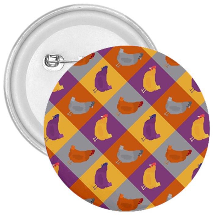 Chickens Pixel Pattern - Version 1b 3  Buttons